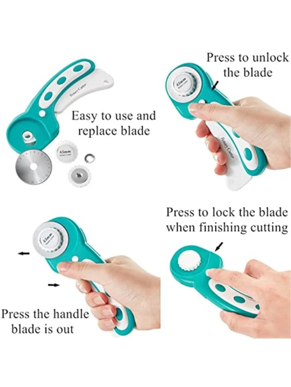 45mm Rotary Cutter with 5pcs Extra Blades, Ergonomic Handle Rolling Cutter